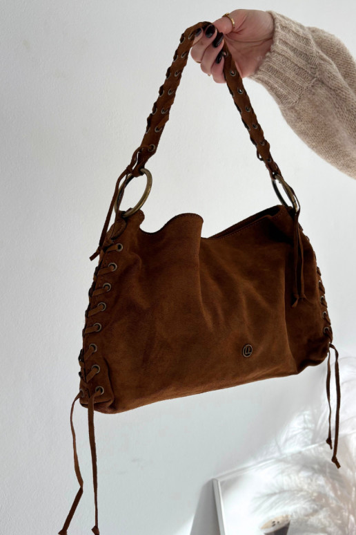 Skórzana iš zomšosoĮa Rankinė Su puošniais Suvarstymasm rudos spalvos Janelis