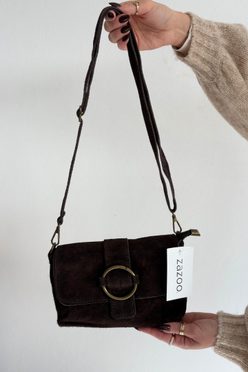 Skórzana iš zomšosoĮa Nedidelė rankinė CzekoladoĮa Jessel