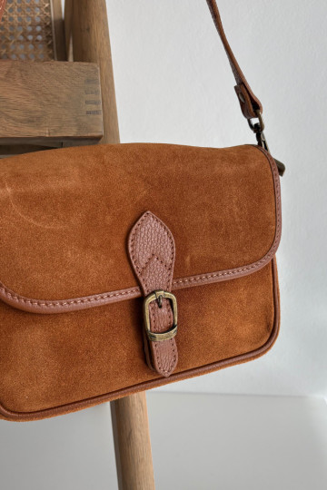 Skórzana iš zomšosoĮa Rankinė Paštininkė rudos spalvos Norla