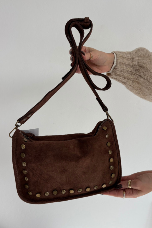 Skórzana iš zomšosoĮa Rankinė Zdobiona Su kalnų krištolais ruda Savra