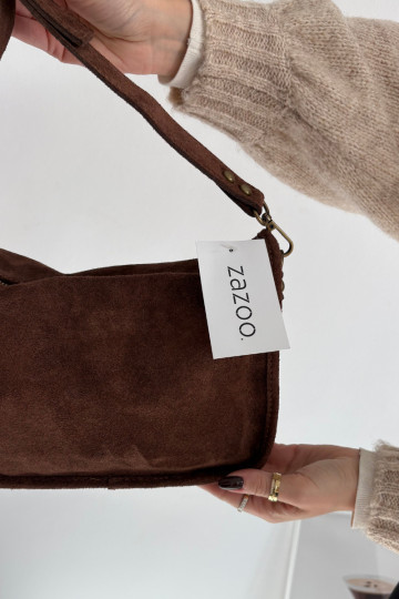 Skórzana iš zomšosoĮa Rankinė Zdobiona Su kalnų krištolais ruda Savra 2