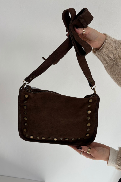 Skórzana iš zomšosoĮa Rankinė Zdobiona Su kalnų krištolais CzekoladoĮa Savra