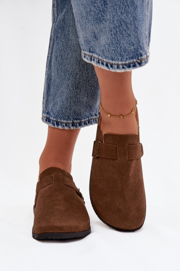 Šlepetės Klumpės Moteriškas i su platforma su sagtimis rudos spalvos Selio