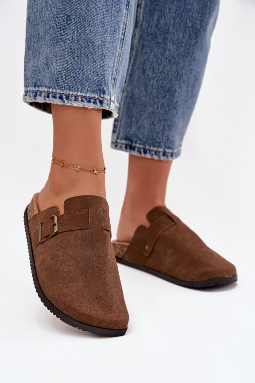 Šlepetės Klumpės Moteriškas i su platforma su sagtimis rudos spalvos Selio