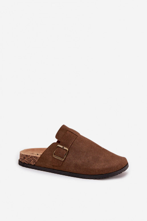 Šlepetės Klumpės Moteriškas i su platforma su sagtimis rudos spalvos Selio