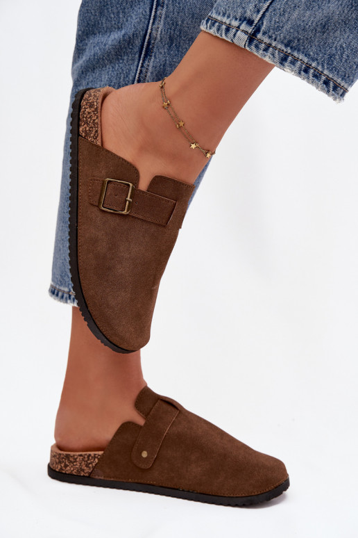 Šlepetės Klumpės Moteriškas i su platforma su sagtimis rudos spalvos Selio