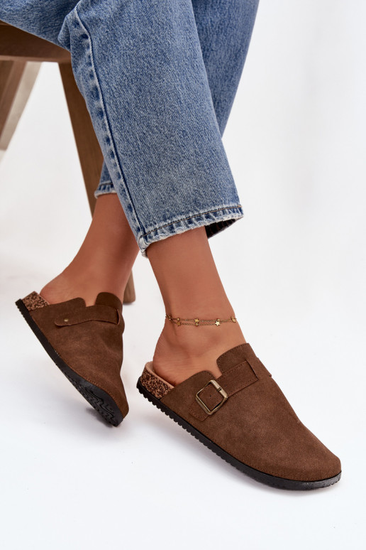 Šlepetės Klumpės Moteriškas i su platforma su sagtimis rudos spalvos Selio