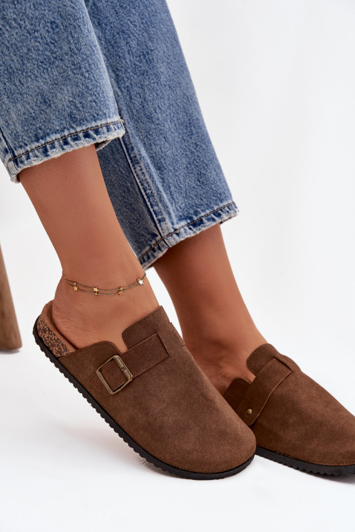 Šlepetės Klumpės Moteriškas i su platforma su sagtimis rudos spalvos Selio