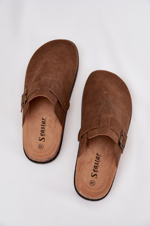 Šlepetės Klumpės Moteriškas i su platforma su sagtimis rudos spalvos Selio