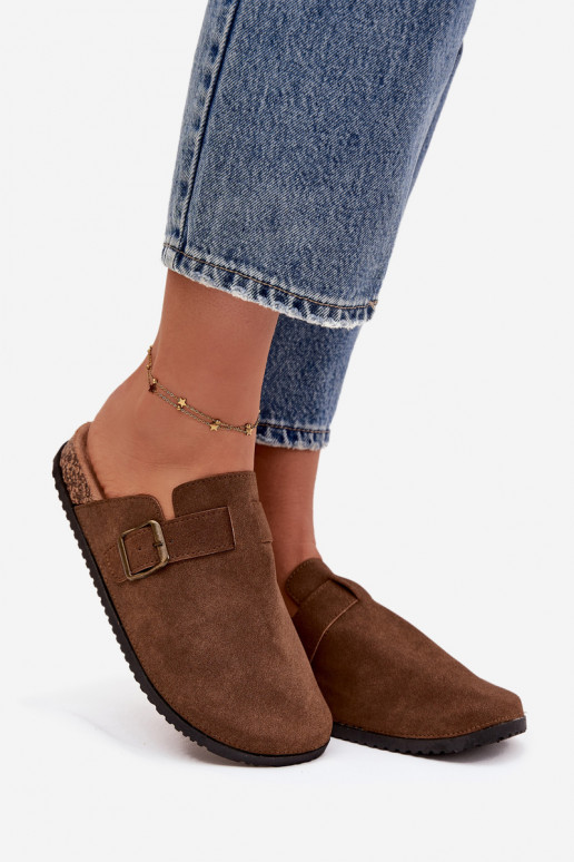 Šlepetės Klumpės Moteriškas i su platforma su sagtimis rudos spalvos Selio