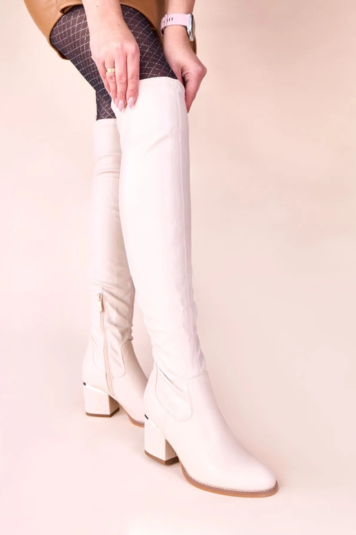 Smėlio spalvos ilgaauliai batai virš...