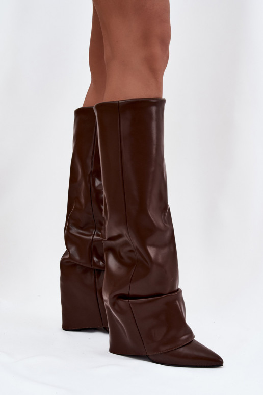 pašiltinti moteriški ilgaauliai bataisuINyĮiniętą CholeĮką su kulniukais CzekoladoĮe Elivira