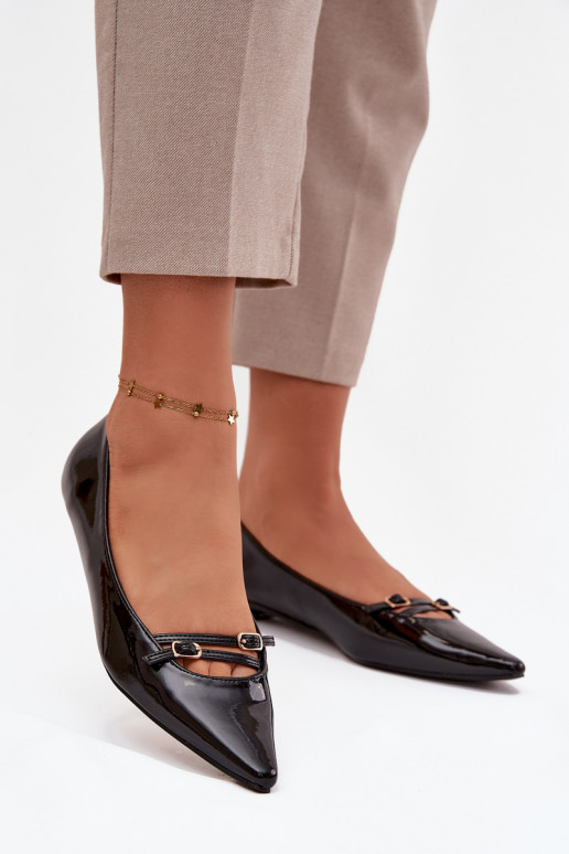 Lakuotos balerinos su dirželiais juodos spalvos Zarelia