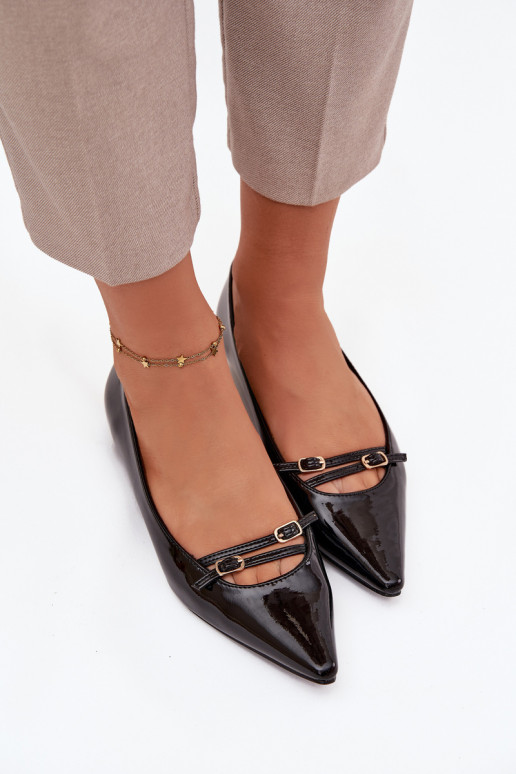 Lakuotos balerinos su dirželiais juodos spalvos Zarelia