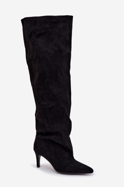 moteriški ilgaauliai batai su plonais kulniukais Įsispiriamo modelio juodos spalvos Tai turivilla