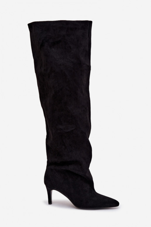 moteriški ilgaauliai batai su plonais kulniukais Įsispiriamo modelio juodos spalvos Tai turivilla