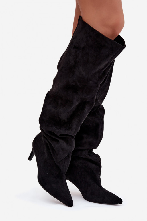 moteriški ilgaauliai batai su plonais kulniukais Įsispiriamo modelio juodos spalvos Tai turivilla