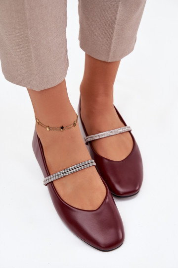 Moteriškos balerinos su blizgančiomis juostelėmis bordo spalvos Ilirene