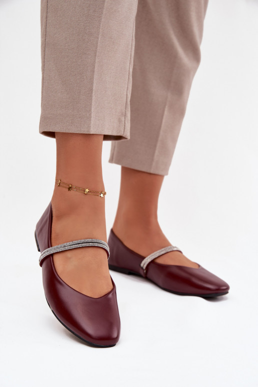 Balerinos MoteriškassuBłyszczącymi Paskami bordo spalvos Ilirene