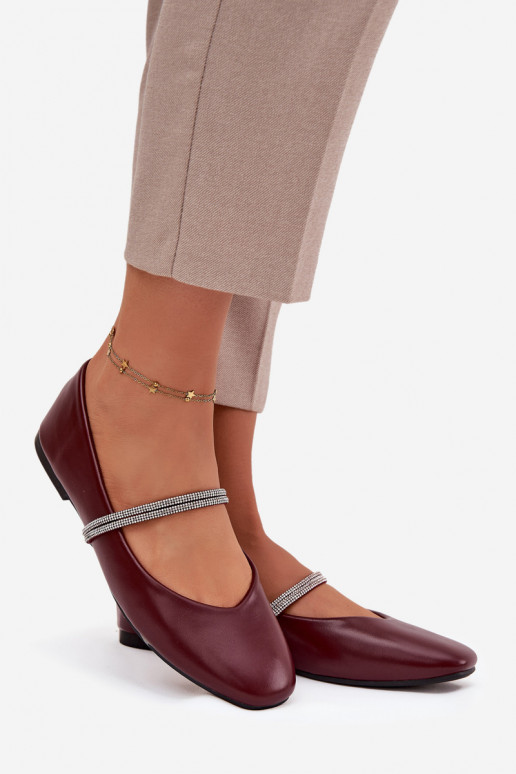 Balerinos MoteriškassuBłyszczącymi Paskami bordo spalvos Ilirene