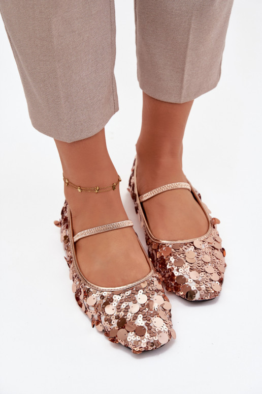 Balerinos Ozdobione Cekinami rožinės spalvos Szampańskie Terlina