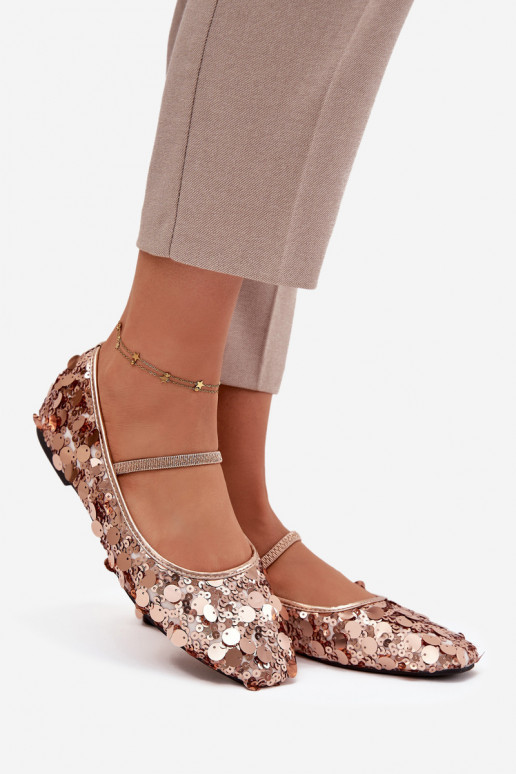 Balerinos Ozdobione Cekinami rožinės spalvos Szampańskie Terlina