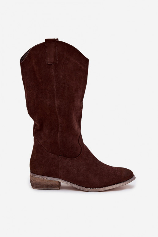 ilgaauliai batai kaubojiško stiliaus Ant žemo kulnosuiš eko zomšosu CzekoladoĮe Cherrie