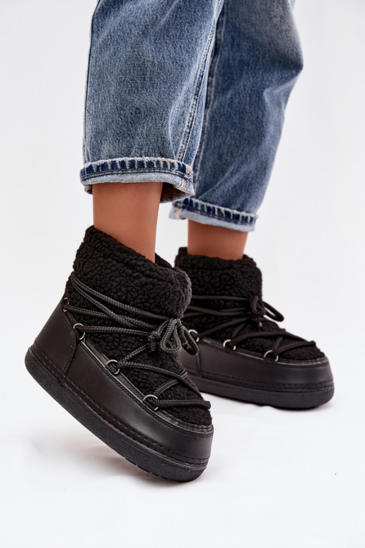 sniego batai Moteriškas su kailiuku Typu Baranek su dirželiais juodos spalvos Belira