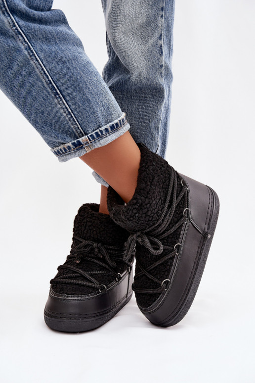 sniego batai Moteriškas su kailiuku Typu Baranek su dirželiais juodos spalvos Belira