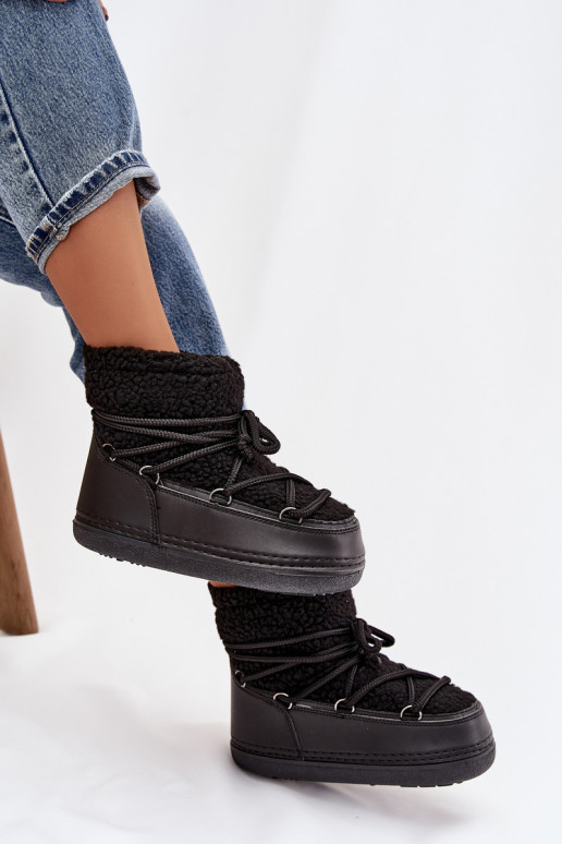 sniego batai Moteriškas su kailiuku Typu Baranek su dirželiais juodos spalvos Belira