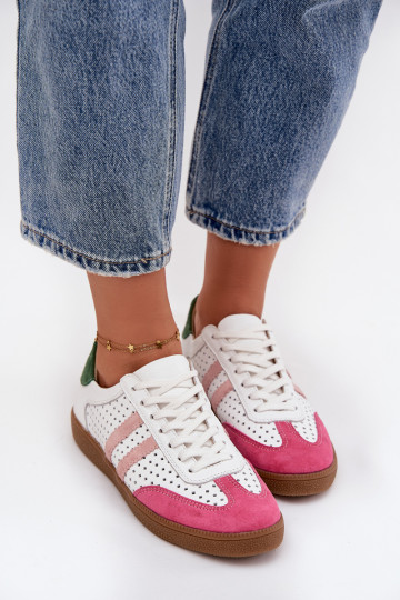 Oda su aužūro elementais Sneakers modelio batai Moteriškas Zazoo N1318 Baltos-rožinės spalvos