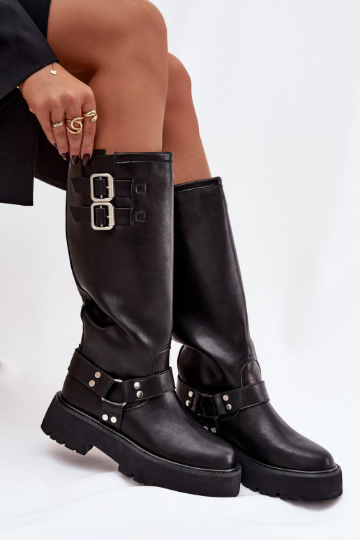 Oda moteriški ilgaauliai batai su sagtimis pašiltinti Big Star OO274A180 juodos spalvos