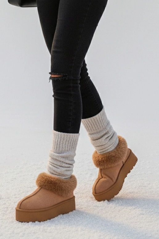 Rudos sniego batai su kailiu Deesi