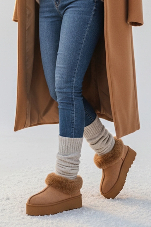 Rudos sniego batai su kailiu Deesi