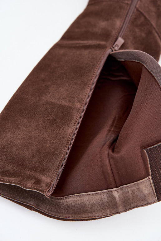 Moteriški ilgaauliai zomšiniai batai su kulniukais ir užraktu, šokoladiniai, Lissara