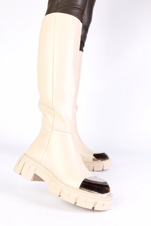 Smėlio spalvos ilgaauliai batai su...