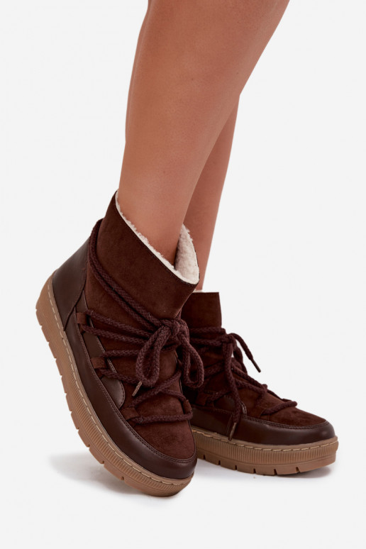 Moteriški sniego batai su stilingomis detalėmis šokolado spalvos Rebekah