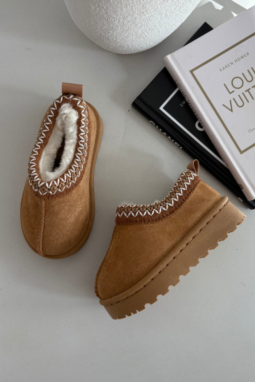 Vaikiški sniego batai su siuvinėjimu Prina, rudos spalvos