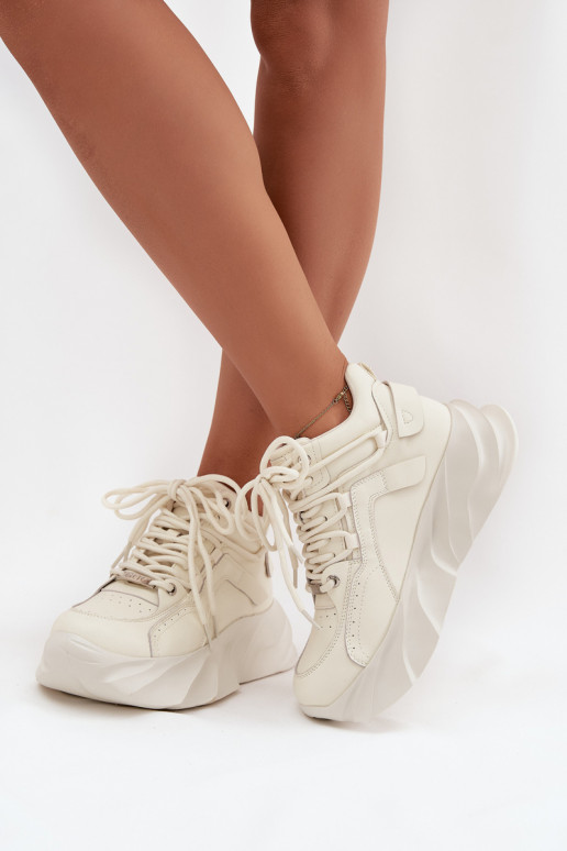 Moteriški sportiniai bateliai iš natūralios odos GOE SS2N4037 balsvos spalvos