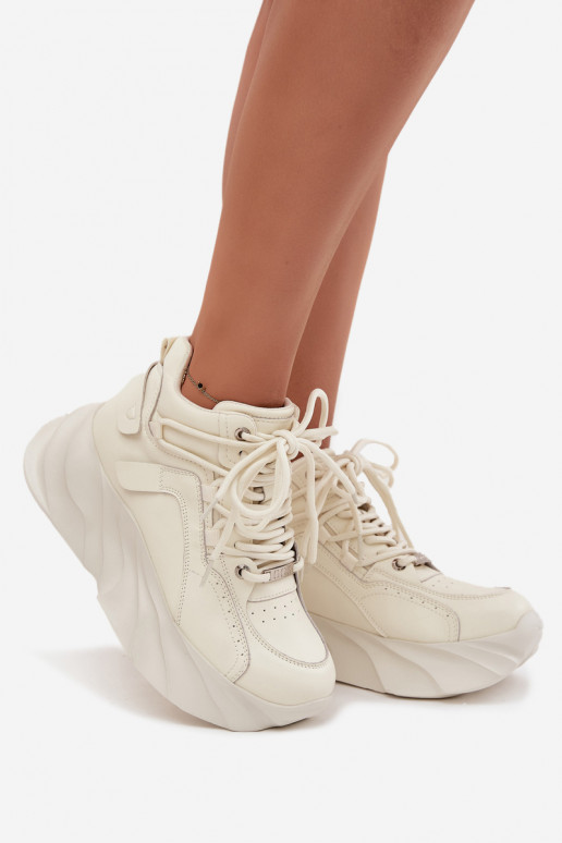 Moteriški sportiniai bateliai iš natūralios odos GOE SS2N4037 balsvos spalvos