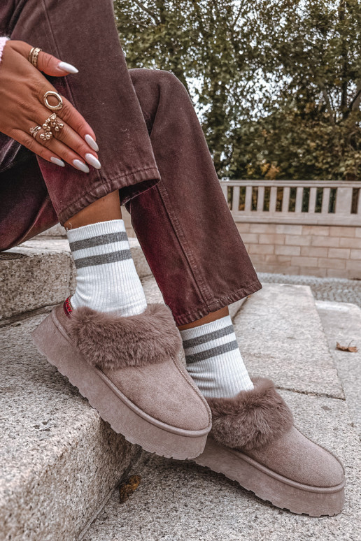 Moteriški sniego batai su platforma ir kailiuku su siuvinėjimu smėlio spalvos Querina