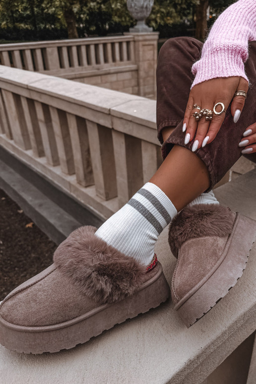 Moteriški sniego batai su platforma ir kailiuku su siuvinėjimu smėlio spalvos Querina