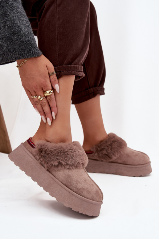 Moteriški sniego batai su platforma ir kailiuku su siuvinėjimu smėlio spalvos Querina