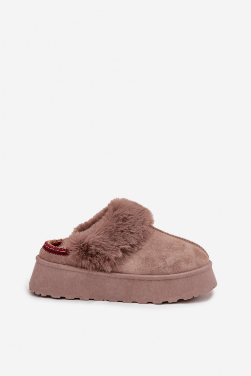 Moteriški sniego batai su platforma ir kailiuku su siuvinėjimu smėlio spalvos Querina