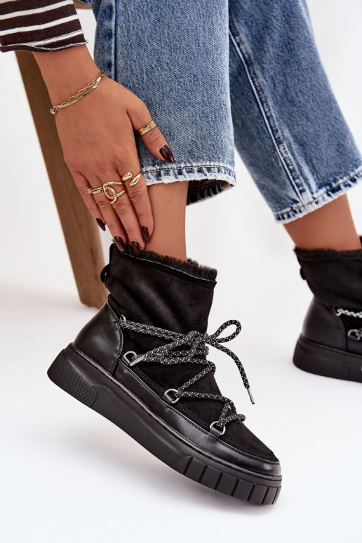 Juodos spalvos moteriški sniego batai su stilingomis detalėmis Isalisse