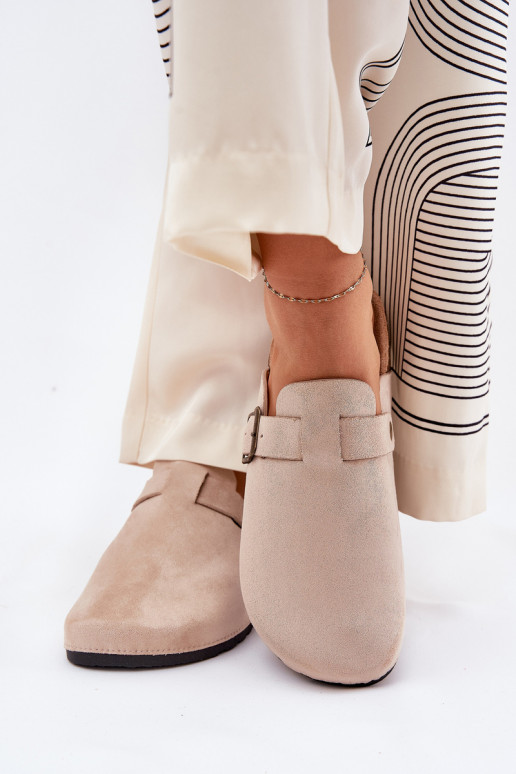 Šlepetės ChodakI Moteriškas i su platforma su sagtimis smėlio spalvos Selio