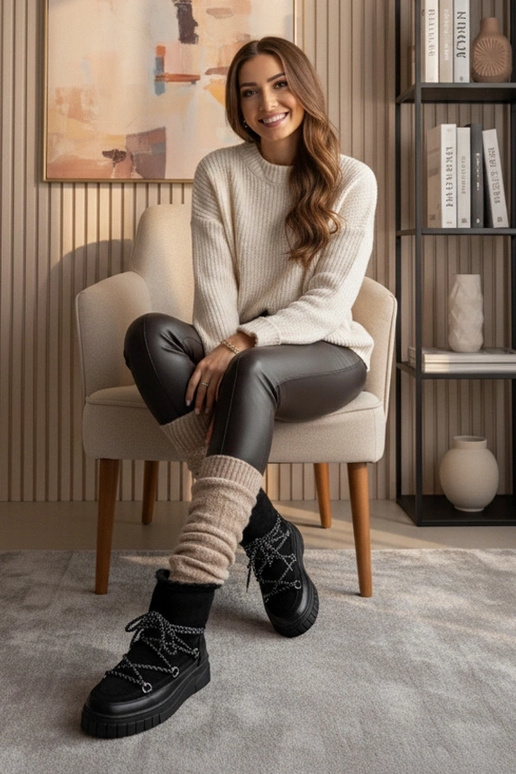 Juodi šilti suvarstomi sniego batai...