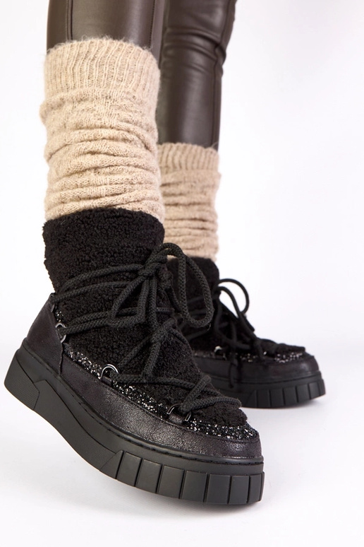 Juodi šilti sniego batai su kailiu ir...