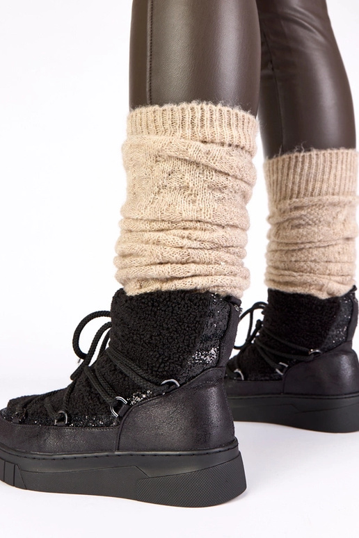 Juodi šilti sniego batai su kailiu ir...