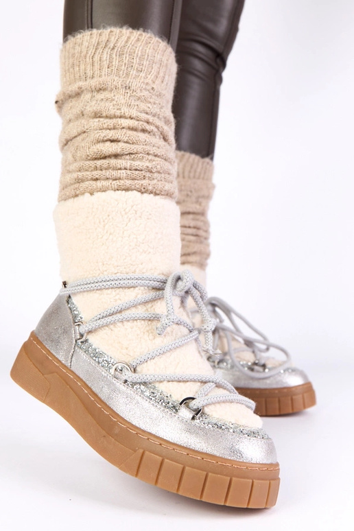 Sidabriniai šilti sniego batai su...